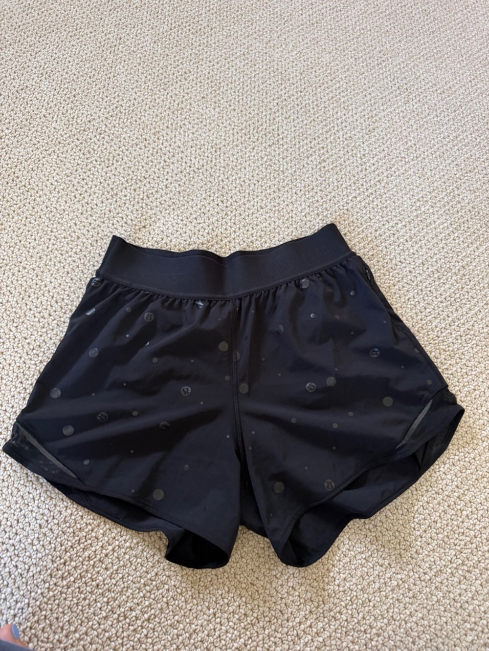 lululemon athletica Black Athletic Shorts with Subtle Dot Print